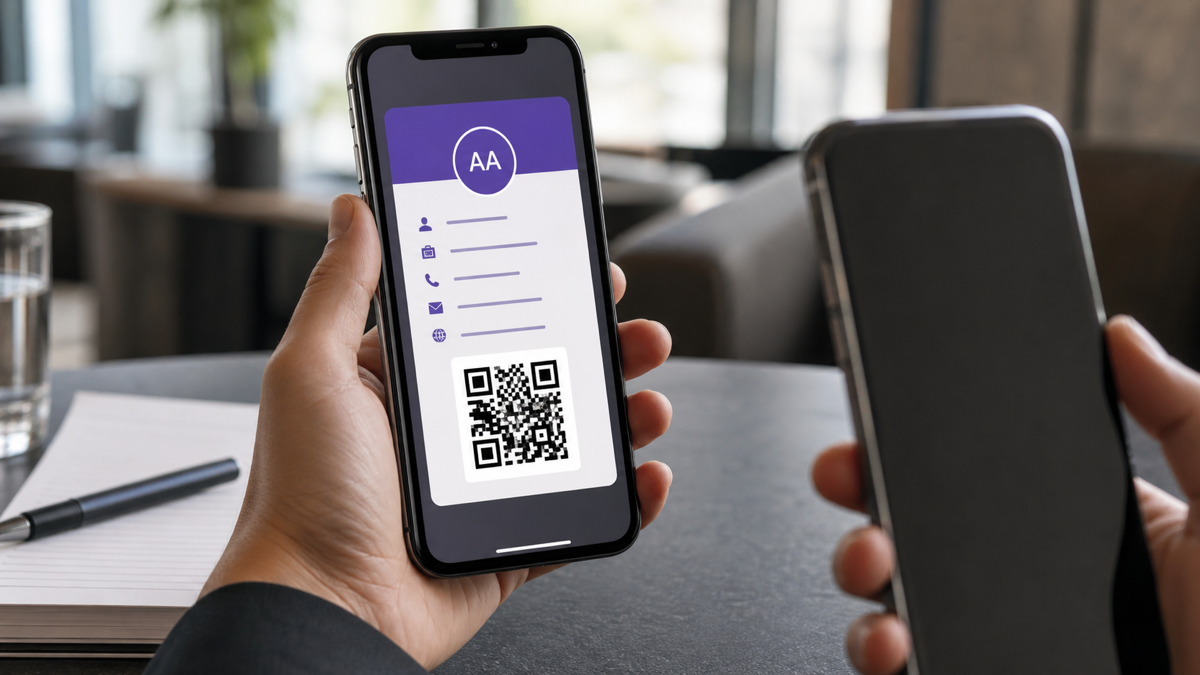 A digital business card on a phone being added to Apple Wallet.