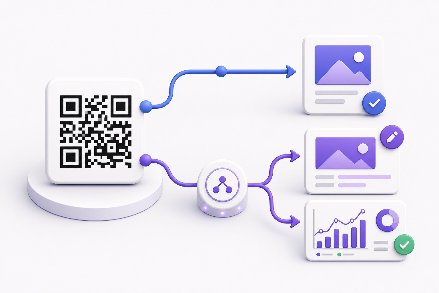 A printed QR code connected to editable content, analytics, and replacement images.