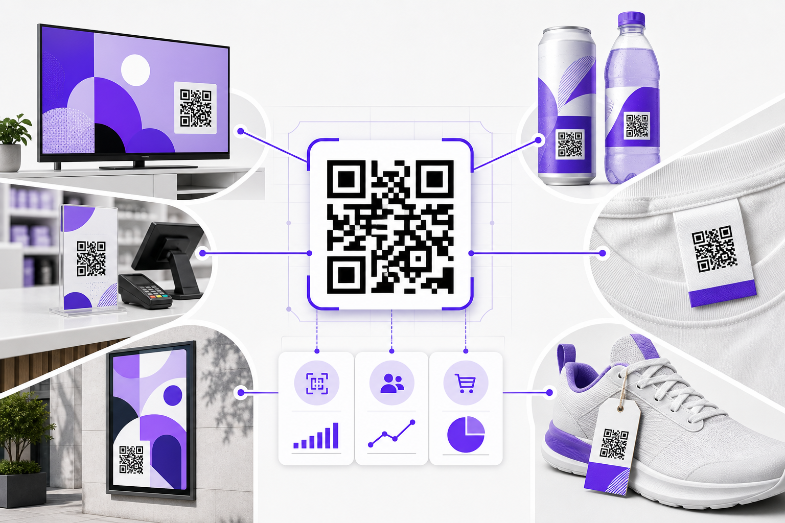 QR codes placed across packaging, posters, labels, and retail campaign materials.