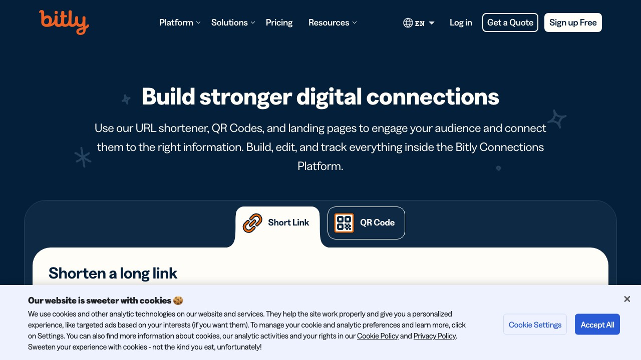 Bitly link management dashboard with QR code generation feature